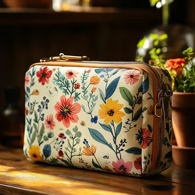 Printed Canvas Toiletry Storage Cosmetic Bag