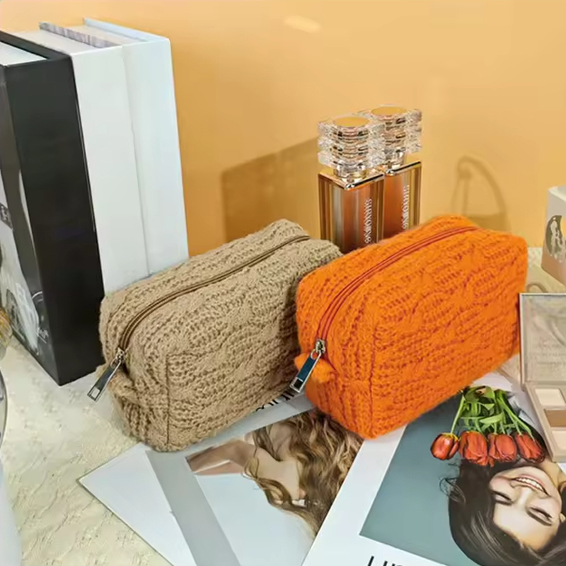 Fluffy Thickened Hollow Knit Cosmetic Bag