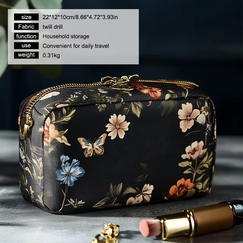 Twill Waterproof Cosmetic Bag With Zipper